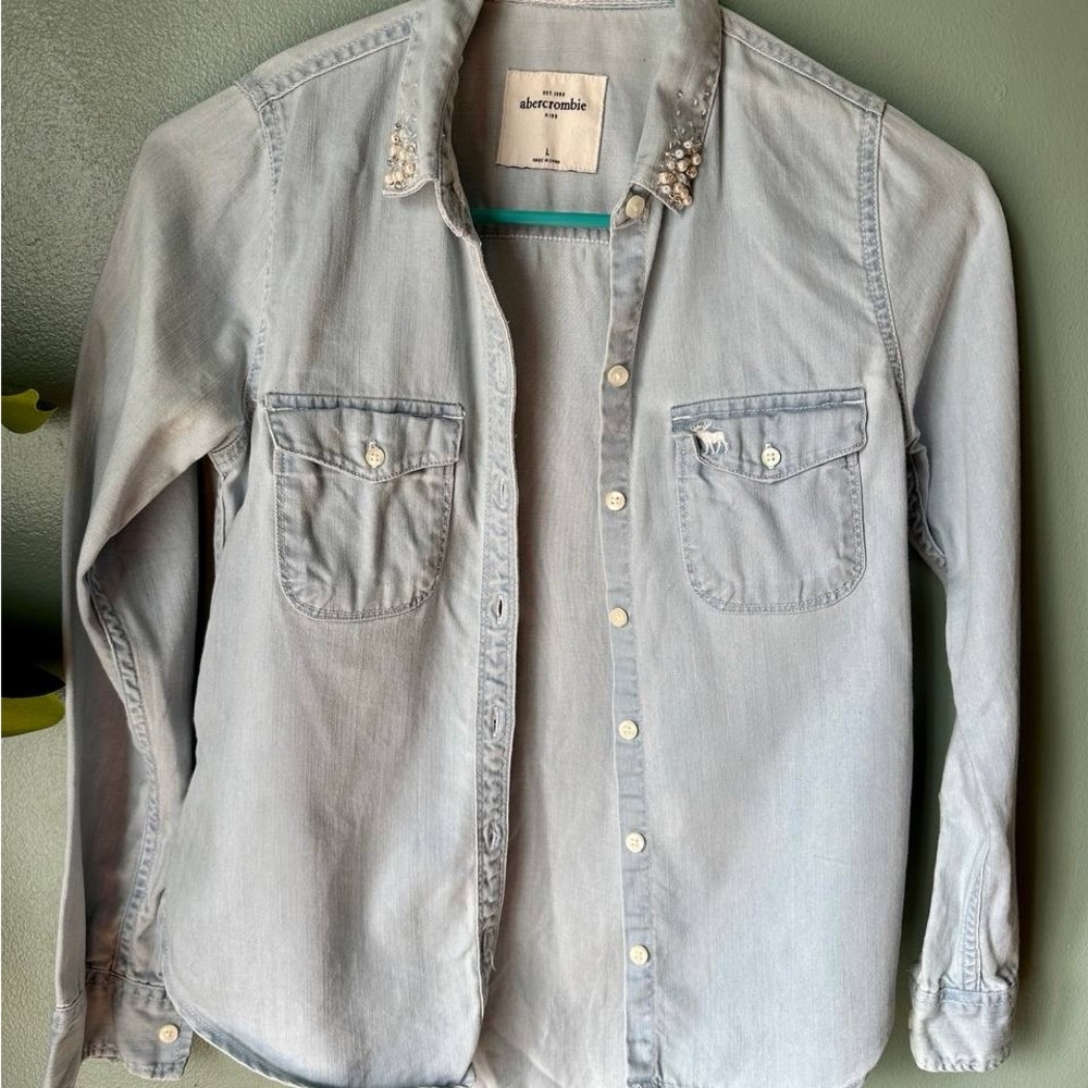 Abercrombie & Fitch Girls Light Blue Denim Button-Up Shirt